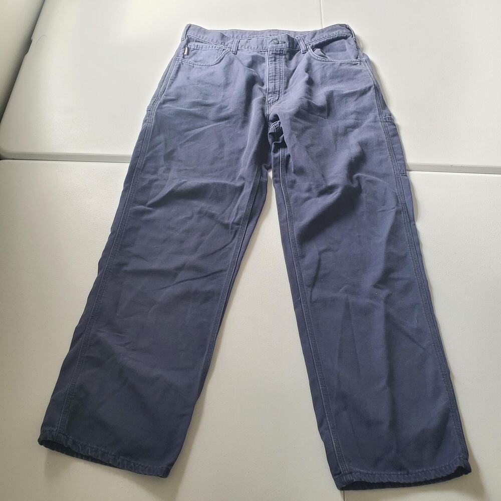 Carhartt FR Pants Mens 38x32 Blue Canvas Carpenter Flame Resistant Workwear